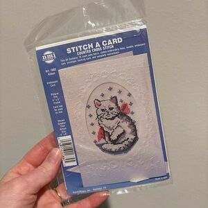 NEW NMI Stitch A Card Counted Cross Stitch Card & Envelope KITTEN CAT BOW- READ